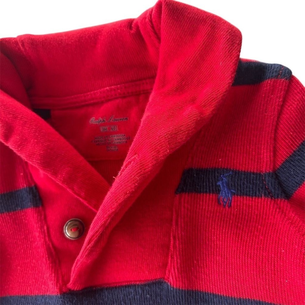 Ralph Lauren Baby Red Navy Striped Footed Pajama Onesie Collar Logo 3M 60 - Picture 8 of 8